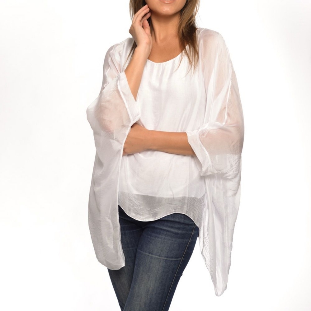 Silk caftan top WHITE, Made in Italy NWT